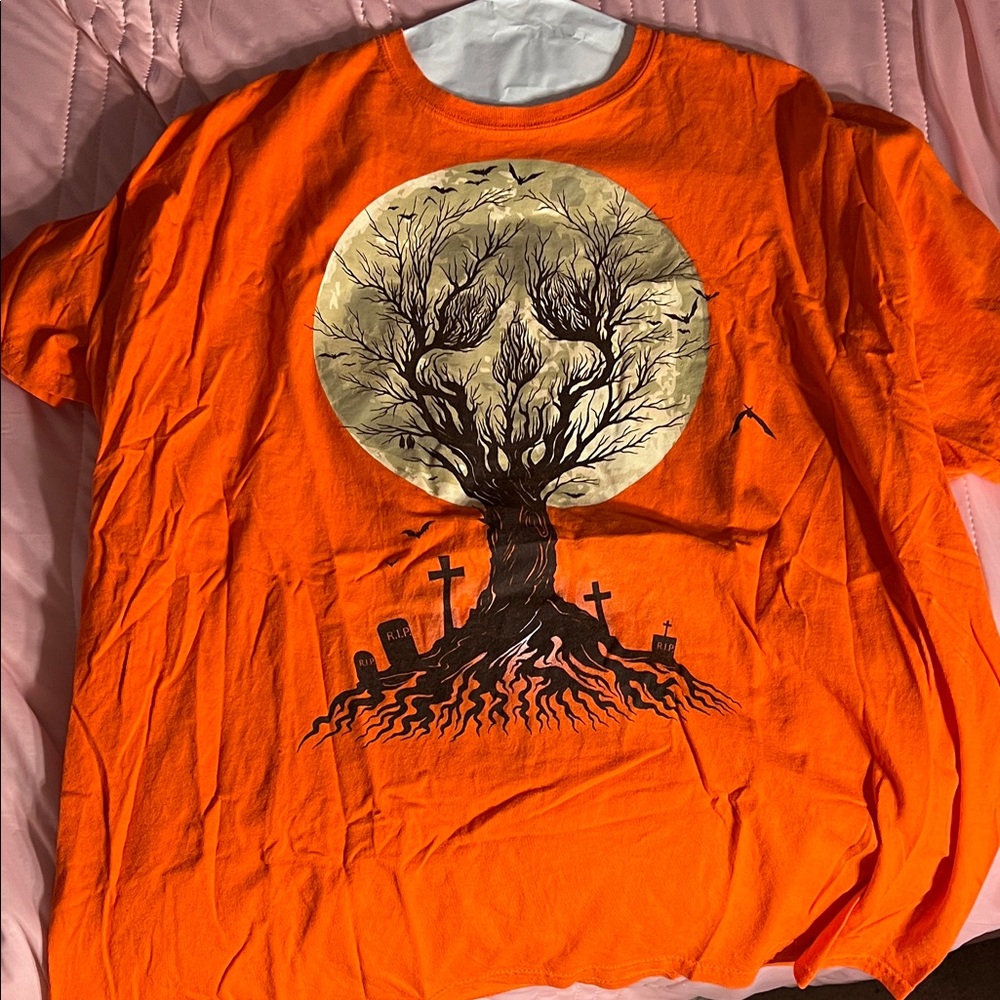 Halloween Spooky Moon Tree Graveyard Cotton Tee